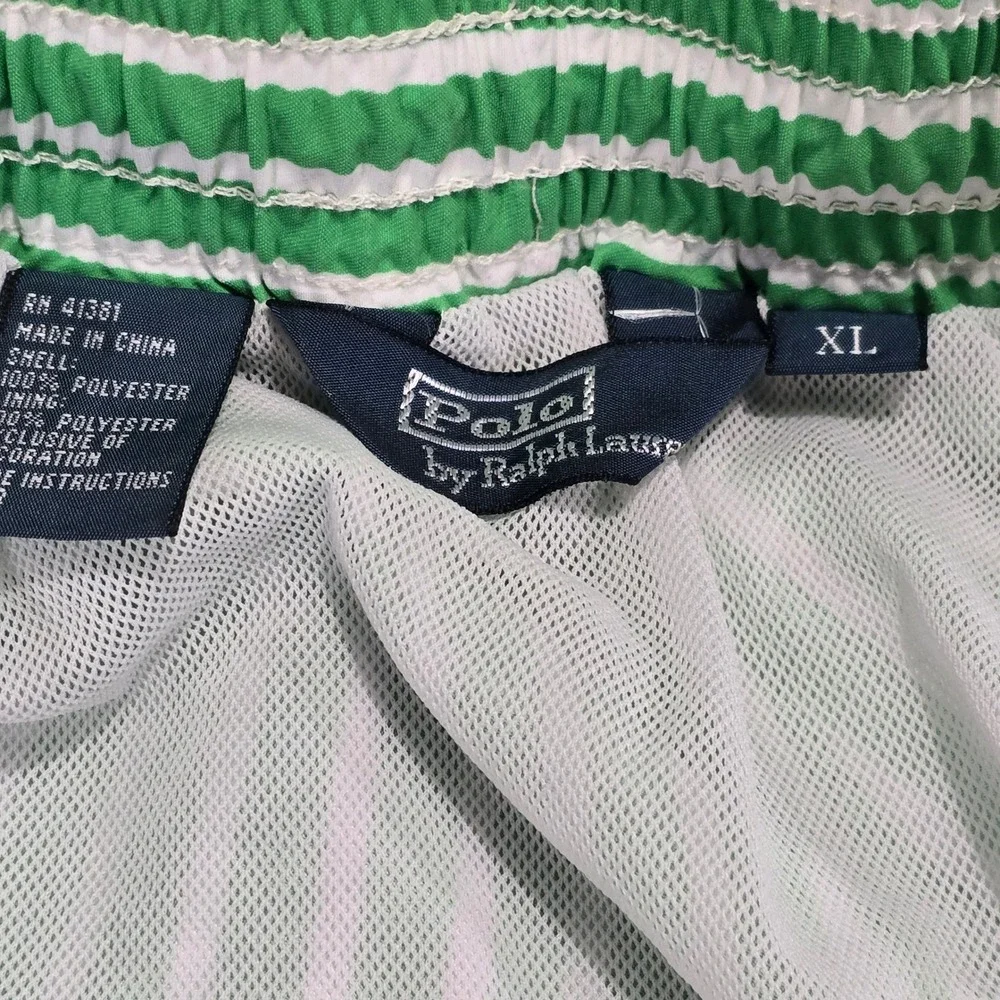 VTG Polo Ralph Lauren Mens‎ Traveler Striped Swim Trunks Green & White XL